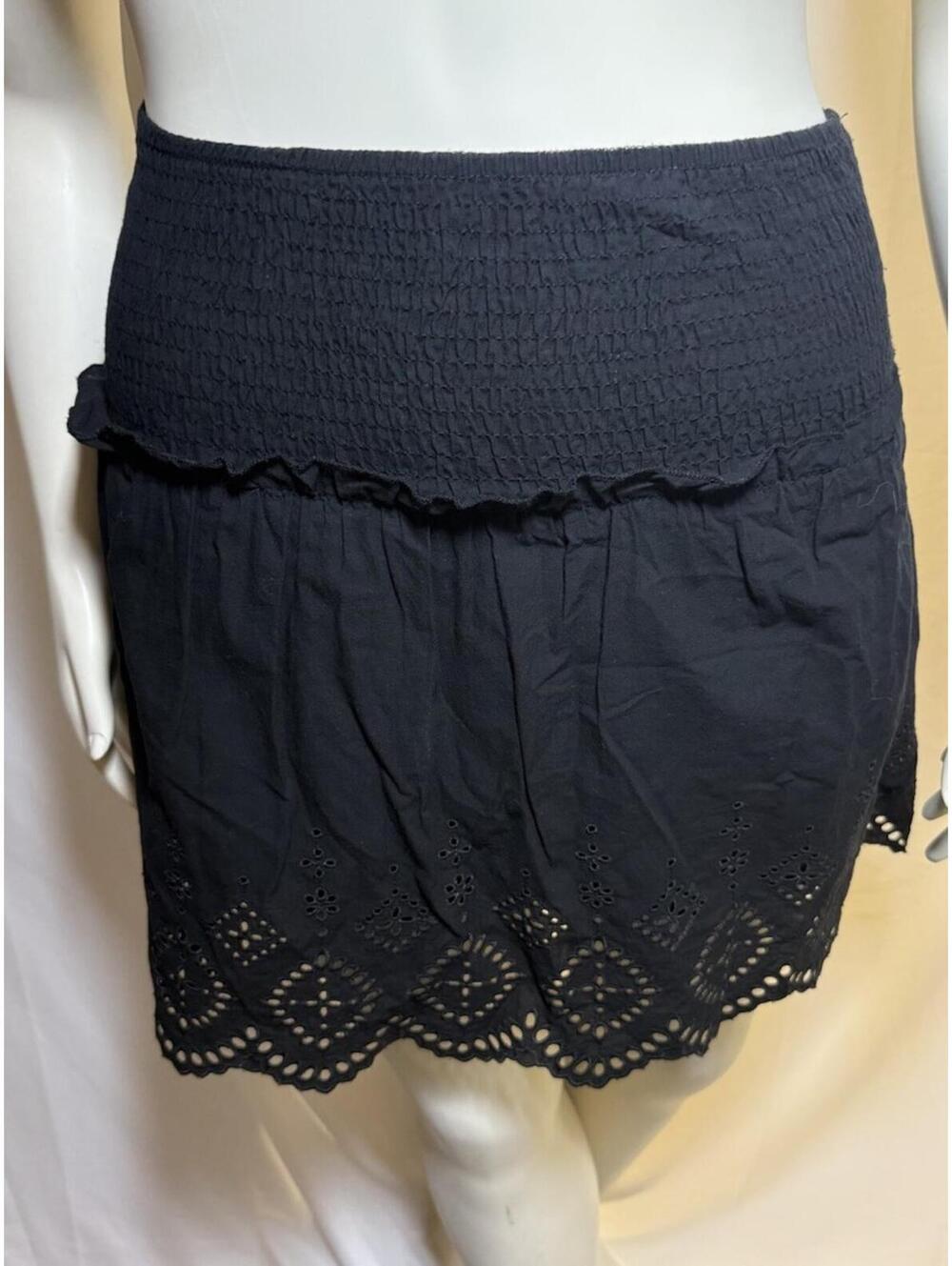 Zara Black Skirt Smocked Waist Eyelet Embroidered Boho Cottagecore Size Medium